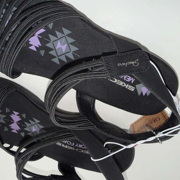 SKECHERS New $60 Womens 11 Black Reggae Strappy Flat Stretch Sandals Box 10B - Picture 6 of 7